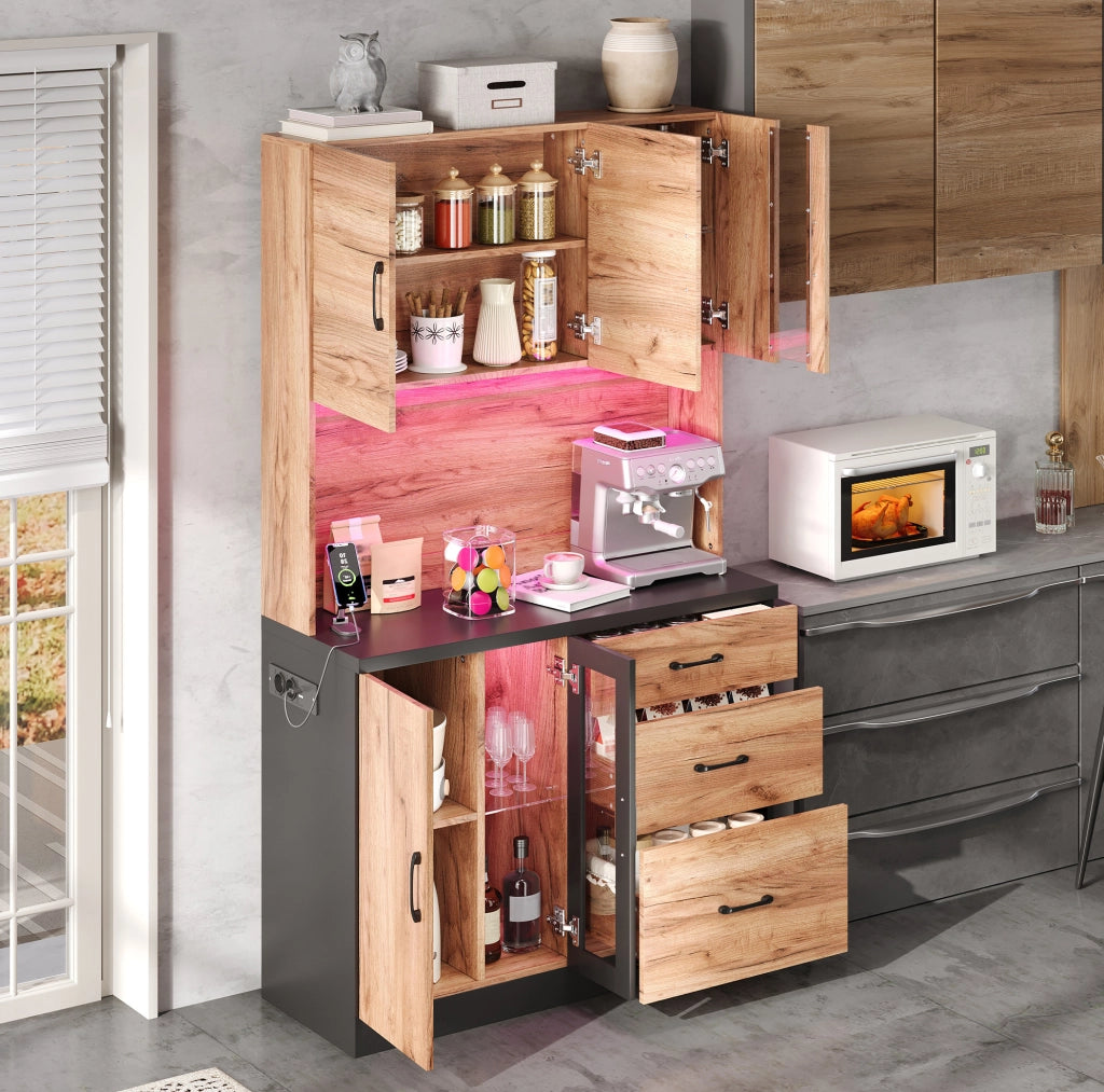 Colonna cucina in MDF con LED, prese USB e ante in vetro