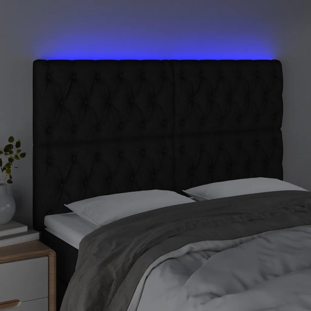Testiera a LED Nera 144x7x118/128 cm in Tessuto