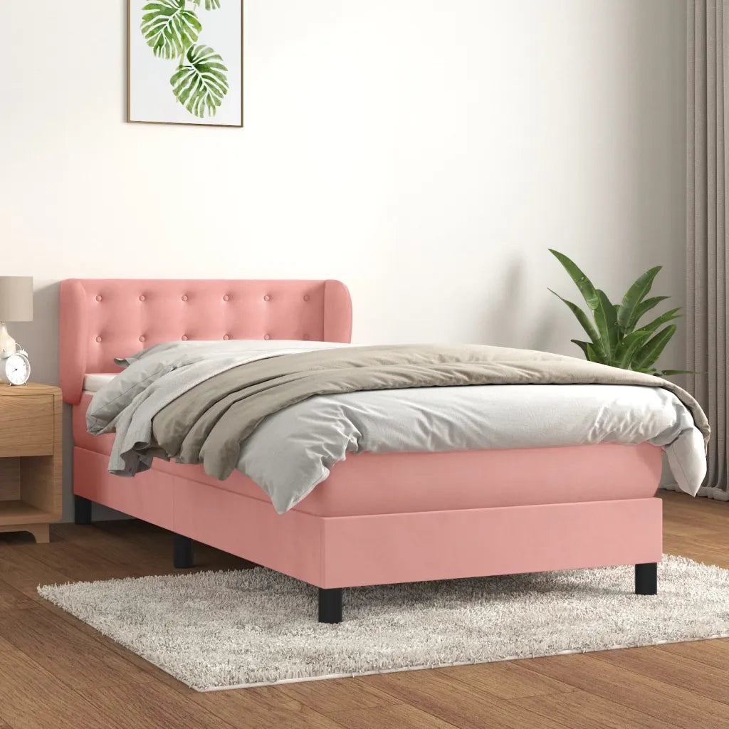 Giroletto a Molle con Materasso-Struttura Letto Rosa 80x200 cm in Velluto 133511