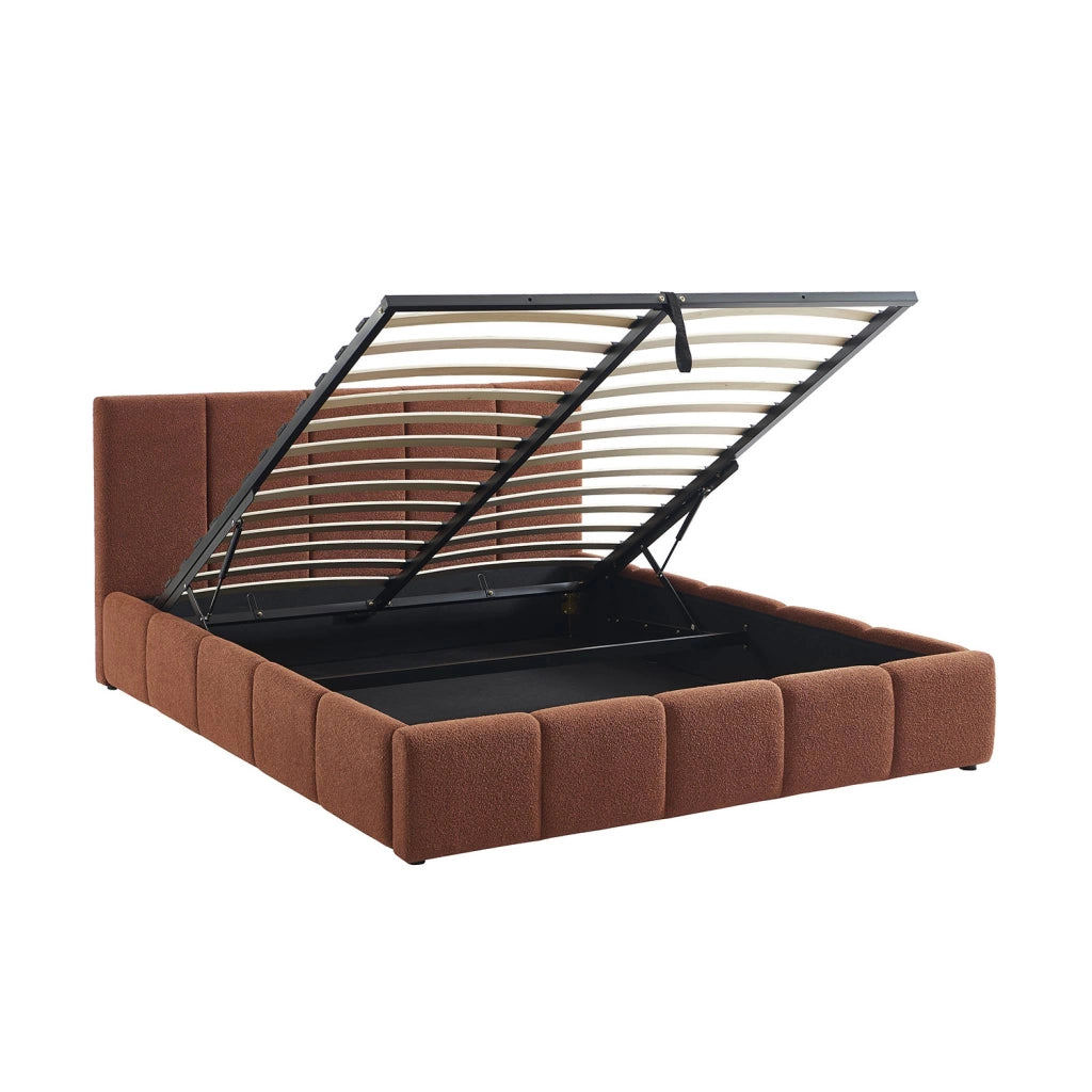 Letto contenitore con rete a doghe e testiera 160x200cm, bouclé ,