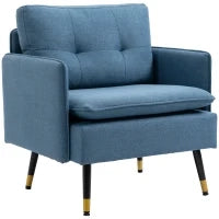 Poltrona Moderna da Soggiorno e Camera da Letto con Seduta Imbottita e Tessuto Effetto Lino, 76x68x80 cm, Blu