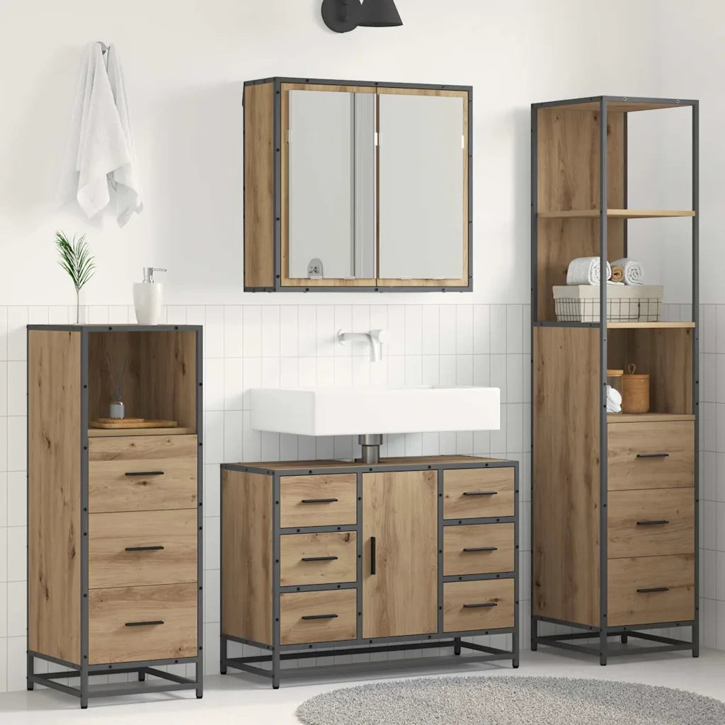 Set di mobili per il bagno con porta 3 pcs Rovere artigianale