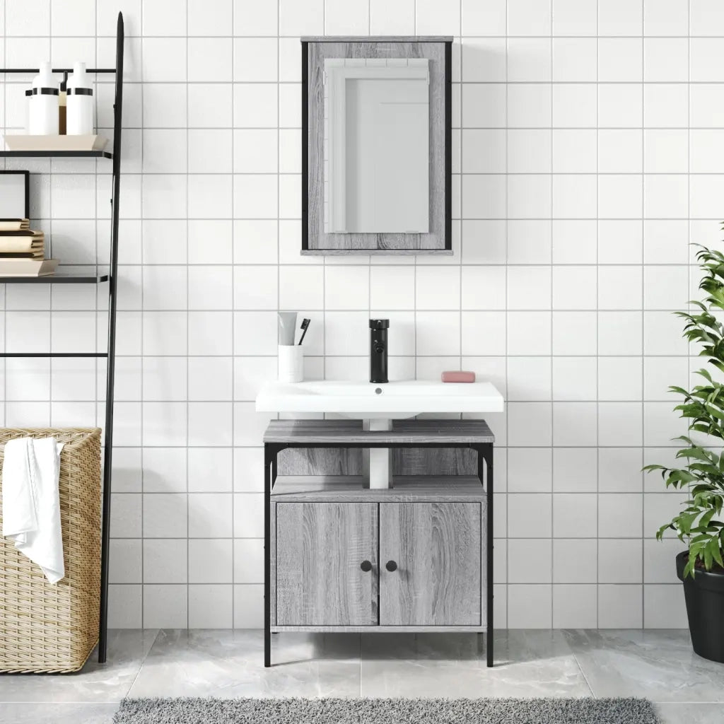 Set Mobili da Bagno | Armadio da bagno 2 pz Grigio Sonoma in Legno Multistrato