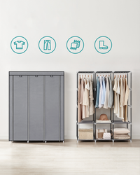 Armadio tessile Valora grigio a 3 ante con ripiani e aste appendiabiti