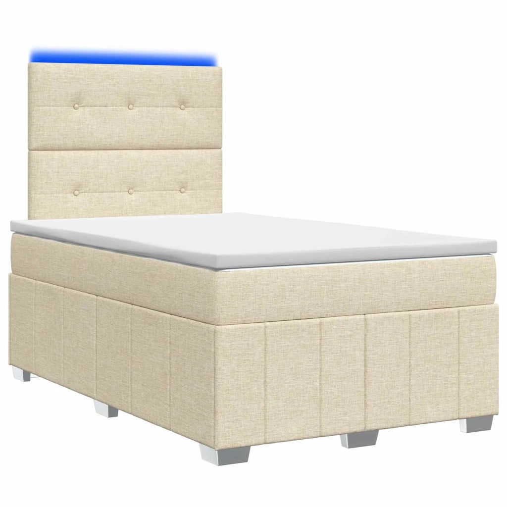 Letto Box Spring LED con Materasso Crema 120 x 200 cm Tessuto 3455582