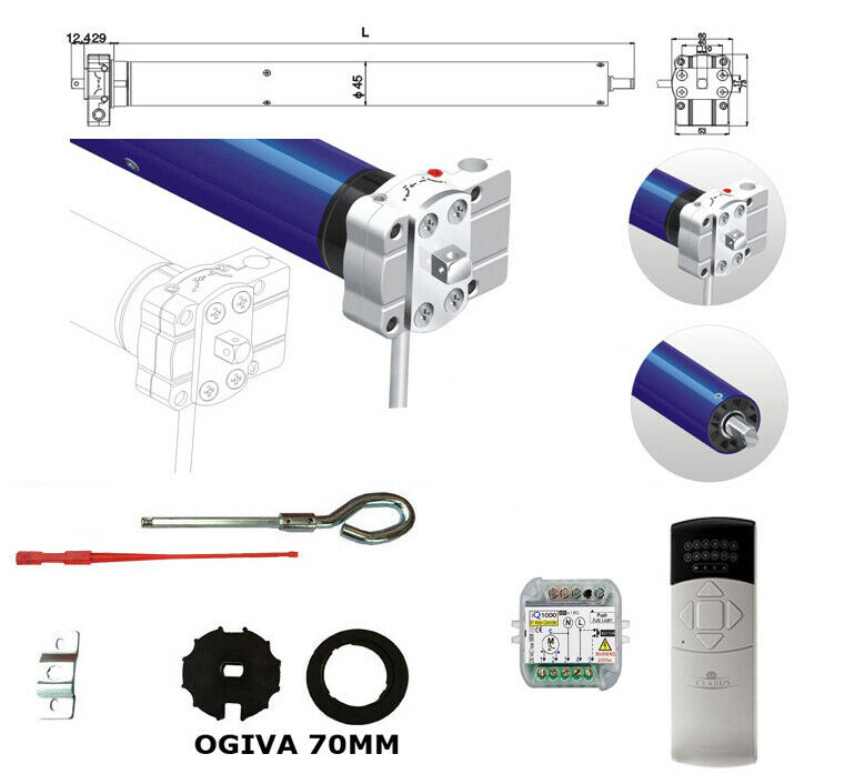 Kit automazione tende da sole motore c/manovra 50NM 100kg CENTRALE TELECOMANDO