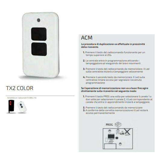 TELECOMANDO AUTOMAZIONE CANCELLI ACM TX2 COLOR 1621326 ORIGINALE RADIOCOMANDO