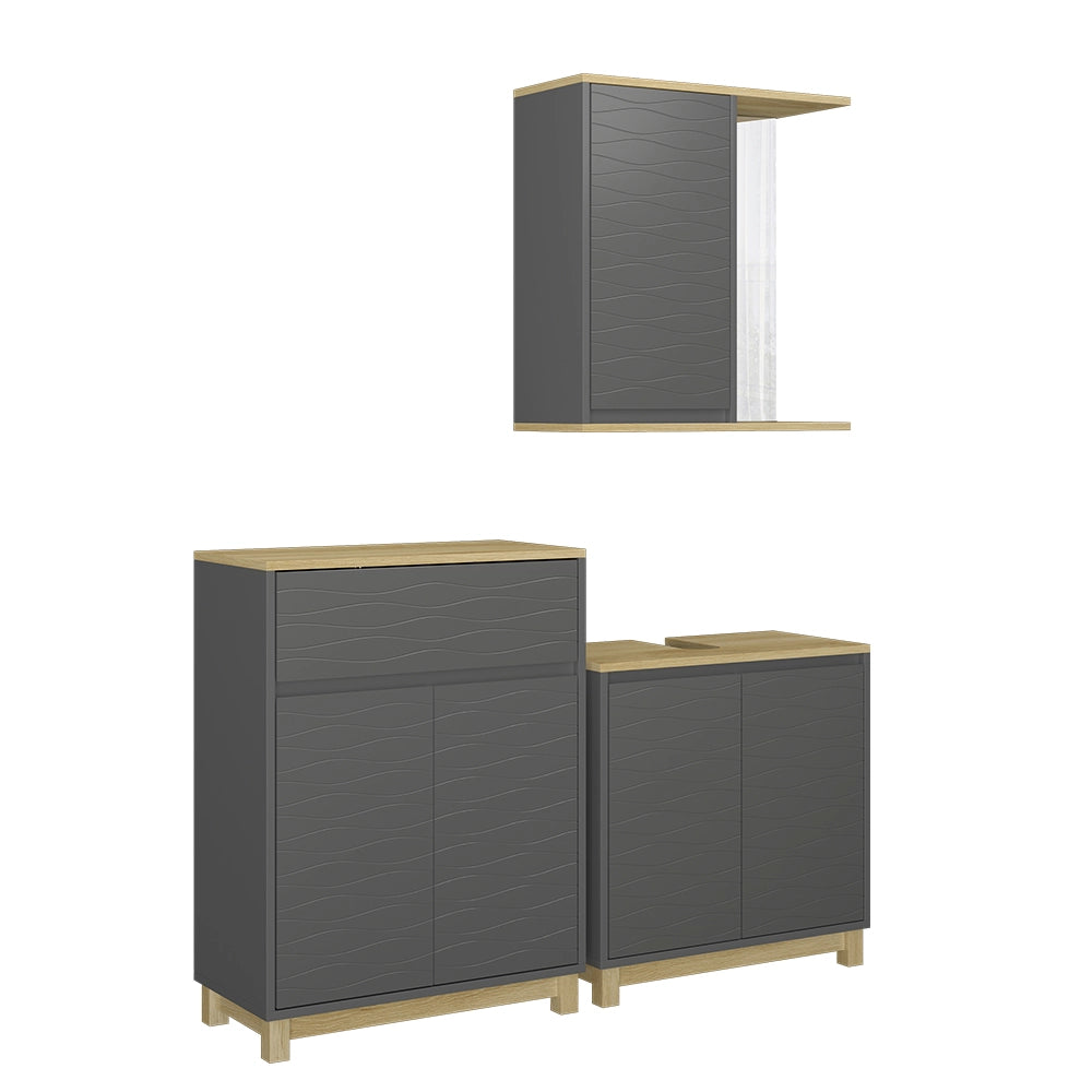 Vicco Set di mobili da bagno Antracite/quercia 3 parti, con ripiano per il bagno