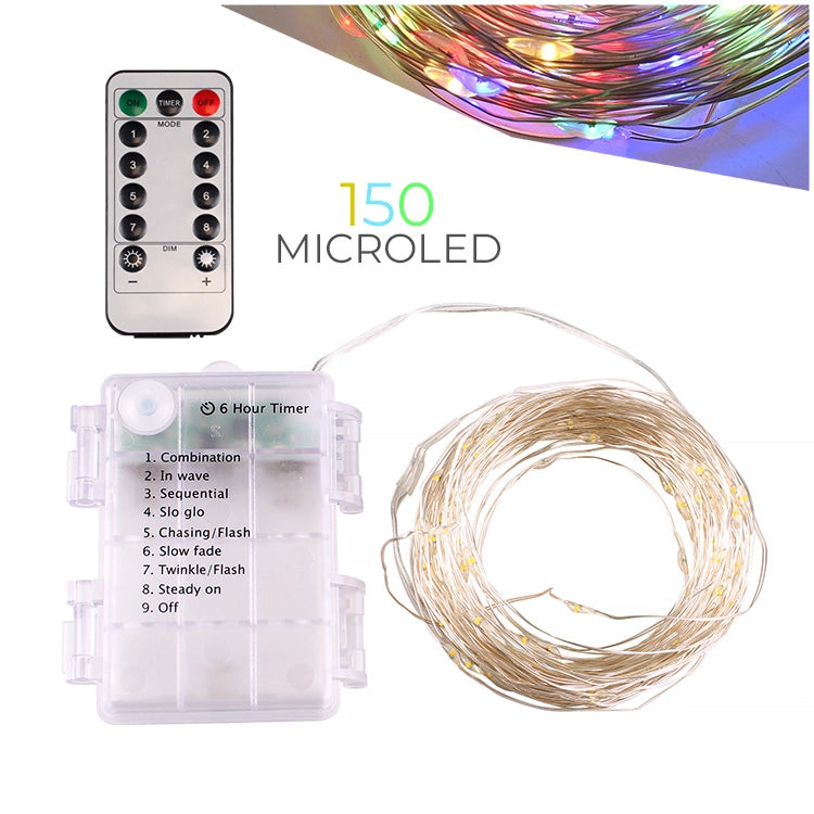 LUCI DI NATALE MULTICOLORE 150 MICRO LED A BATTERIA PER ESTERNO CON TELECOMANDO - 8 MODALITA' DI ILLUMINAZIONE