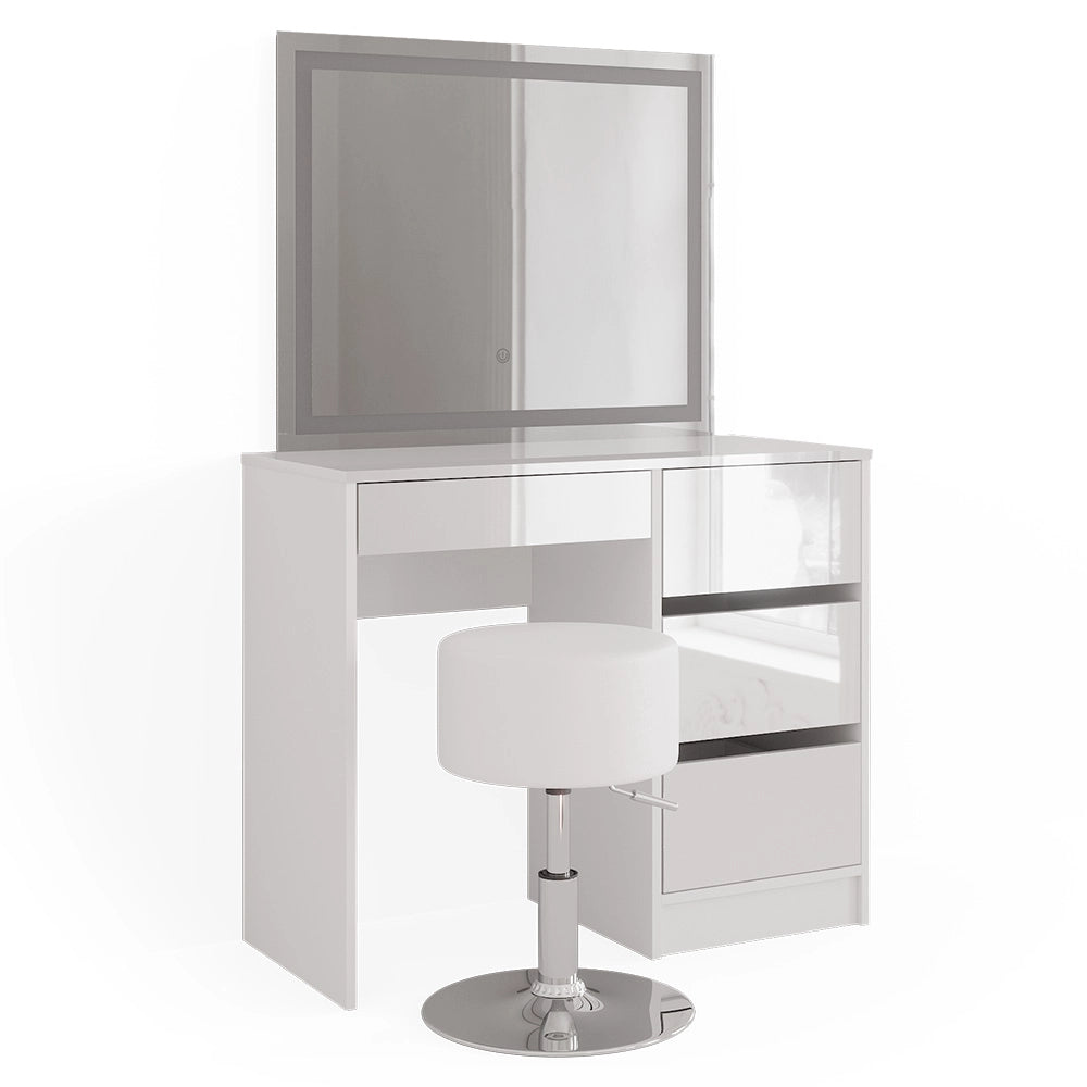 Vicco Tavolo da toeletta Bianco 40 cm con specchio LED e sgabello