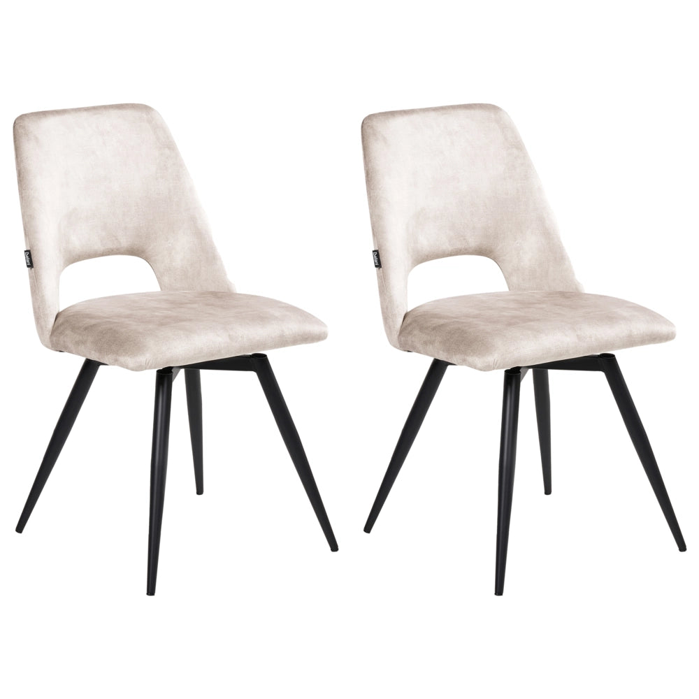 Set di 2 sedie da pranzo in velluto beige chiaro con gambe in ferro nero girevoli a 180° moderne sedie imbottite