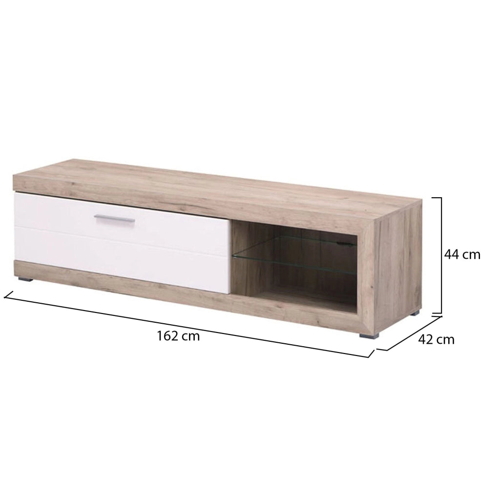 Pompu, Mobile Porta tv 2 Ripiani, 162x41.5x43.5h cm Bianco Crema