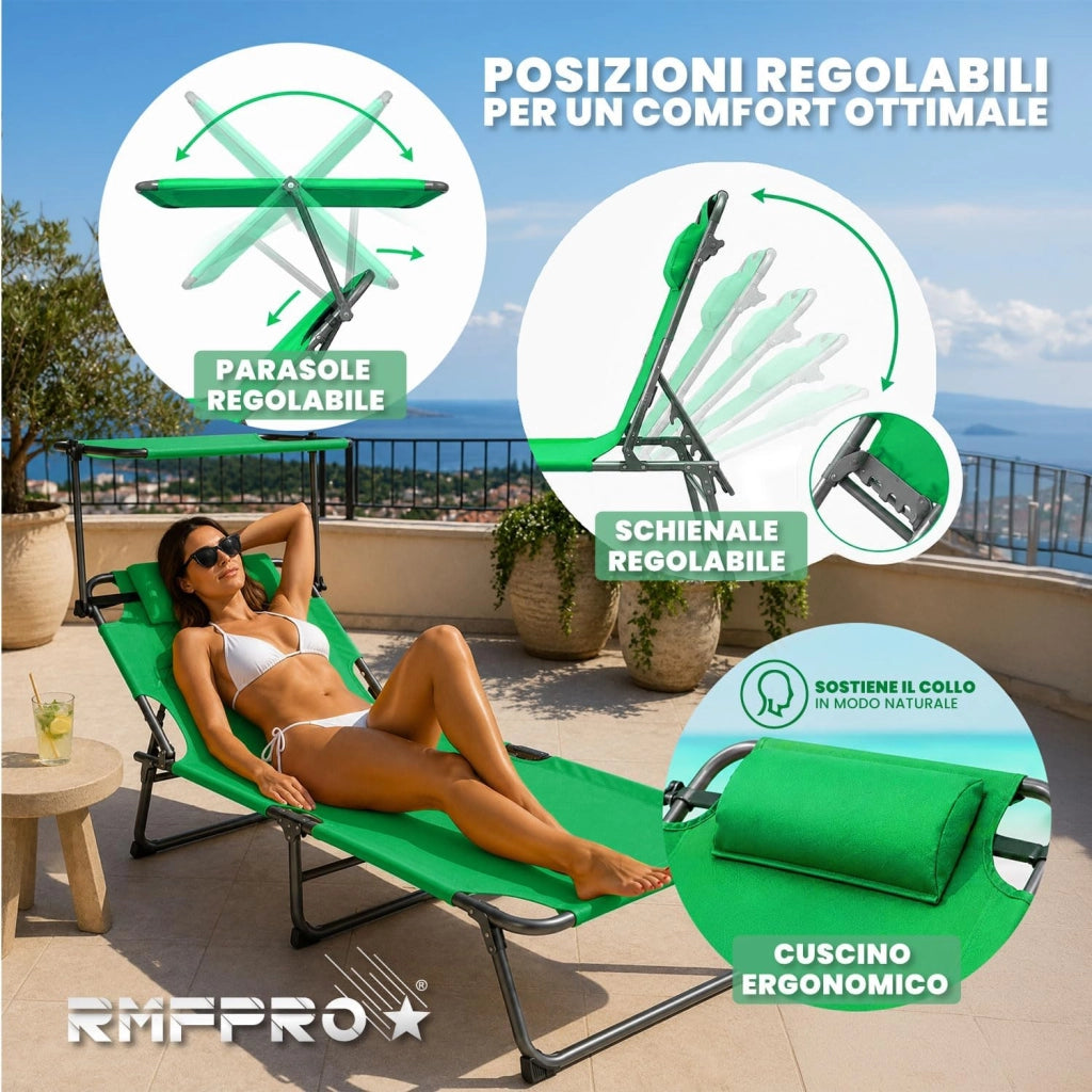 RMF PRO LETTINO PIEGHEVOLE CON PARASOLE VERDE