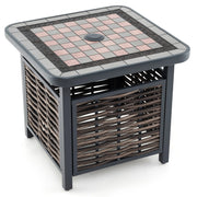 Tavolino laterale da esterno in rattan PE 55 cm, Tavolo quadrato per patio con piano in resina