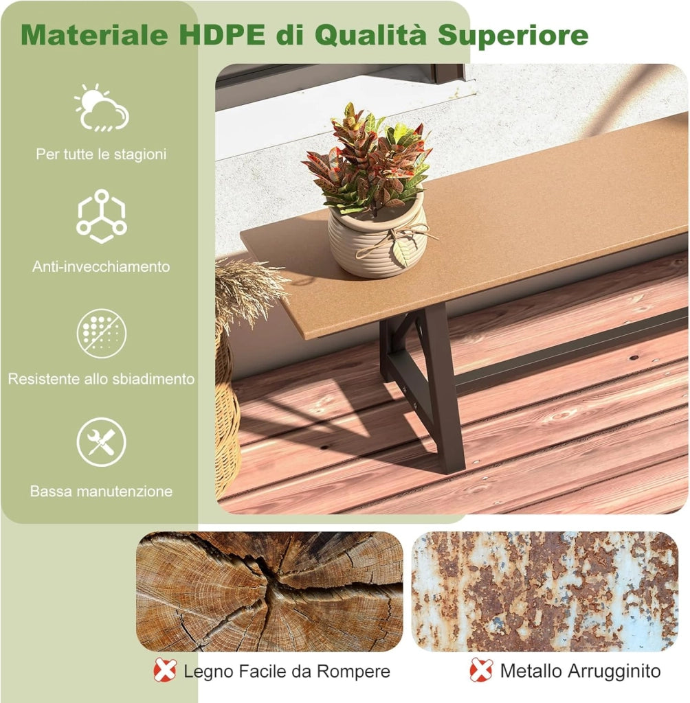 Panchina da Esterno in HDPE, Panca da Giardino Resistente alle Intemperie con Struttura Metallica, Panchina da Giardino, Cortile, Patio e Parco, Capacità di 500 KG