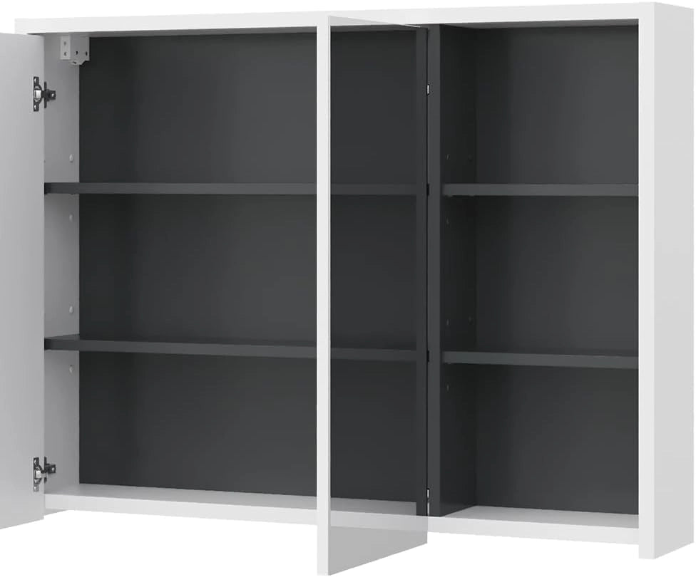 Specchio contenitore bagno Viola, Bianco/antracite, 100 x 75 cm, per montaggio a parete con ripiani aperti