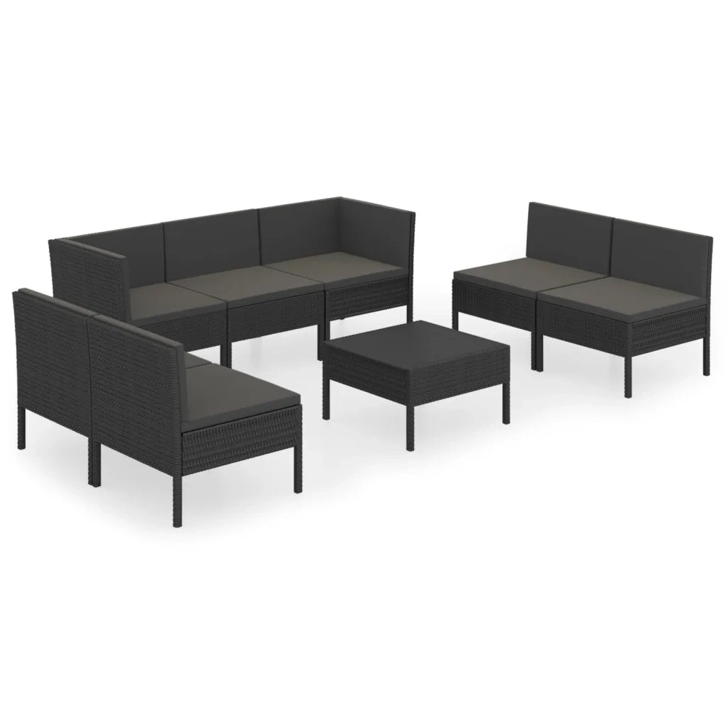 Set Divani da Giardino 8 pz con Cuscini in Polyrattan Nero cod mxl 38318