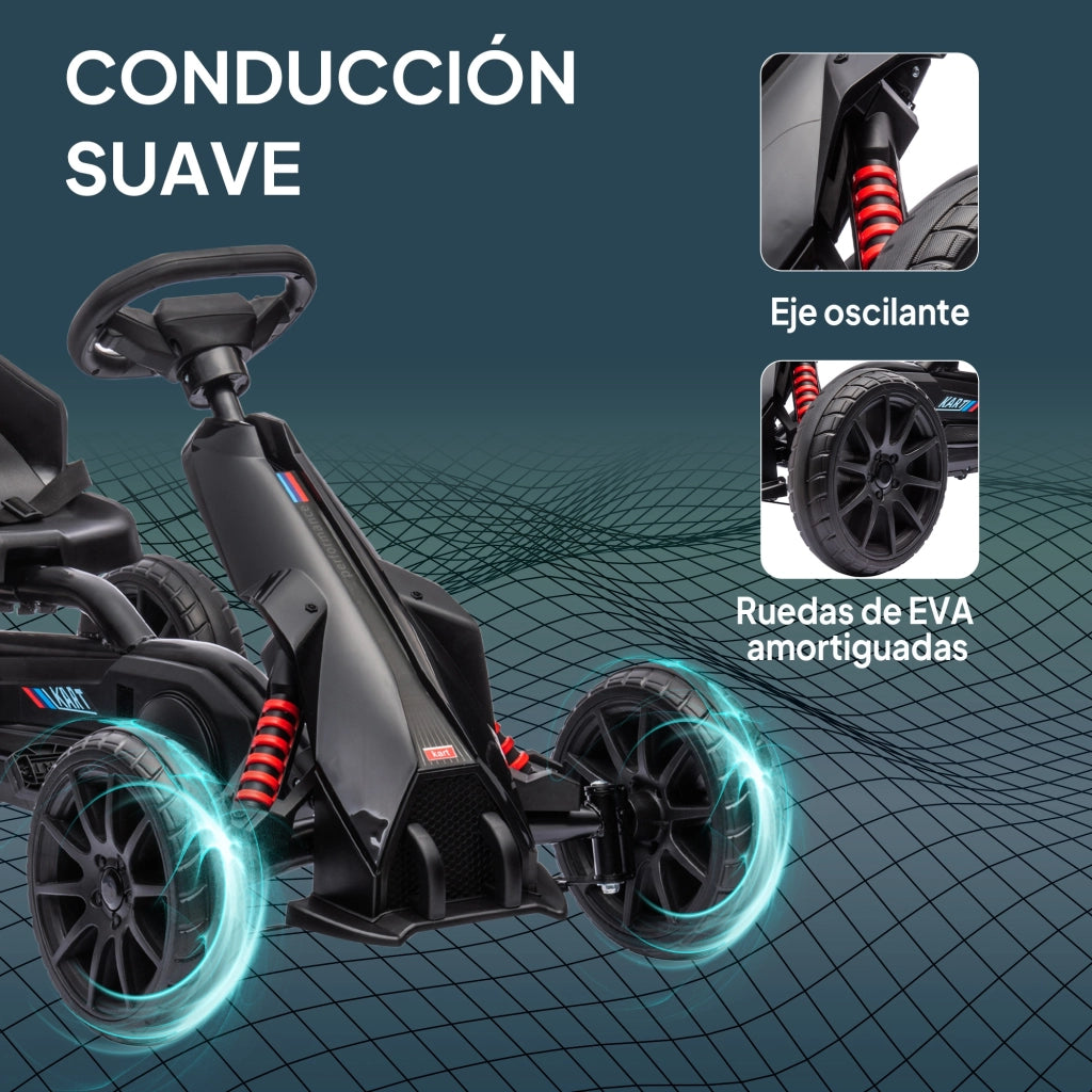Go-Kart a Pedali per Bambini 3-8 Anni ¨C Xylo ¨C Sedile Regolabile Nero 100x58x58,5 cm