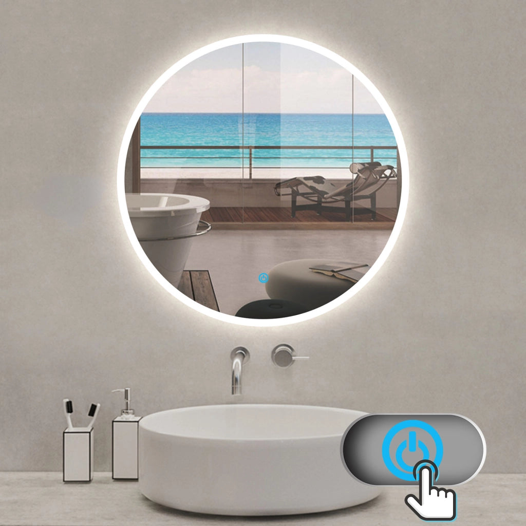 Aica Specchio da bagno rotondo con LED 90 x 90 cm + antiappannamento + interruttore a sfioramento