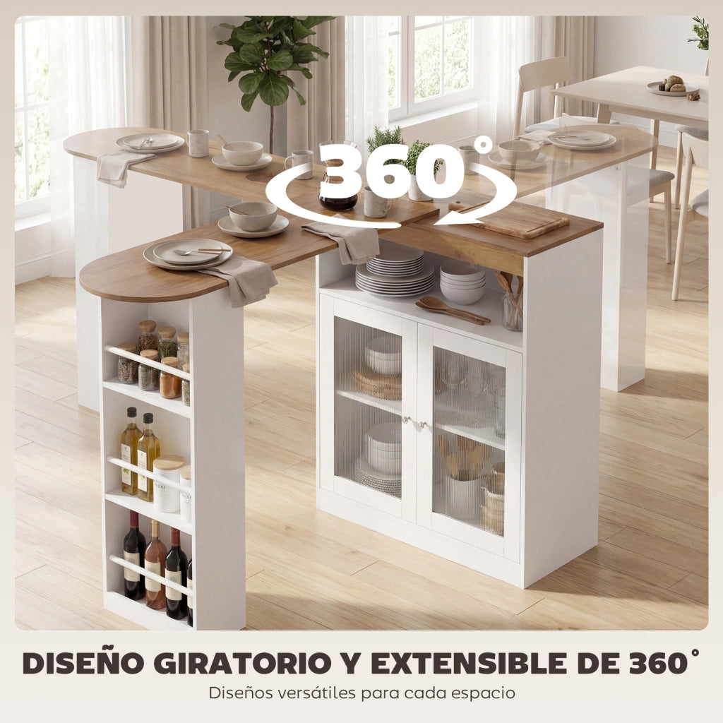 Tavolo da bar allungabile e girevole 90¡ã ¨C zephmum ¨C Bianco e naturale 150x80x105,5 cm