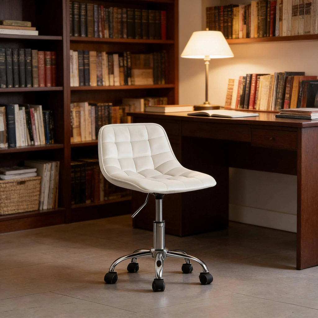 Sedia da ufficio girevole con altezza regolabile e schienale ergonomico in velluto e metallo crema bianco
