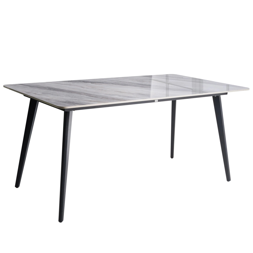 Tavolo da pranzo da giardino Piano in pietra sinterizzata Struttura in ferro Resistente ai raggi UV, all'acqua e alla ruggine Per interni ed esterni Marmo nero e grigio