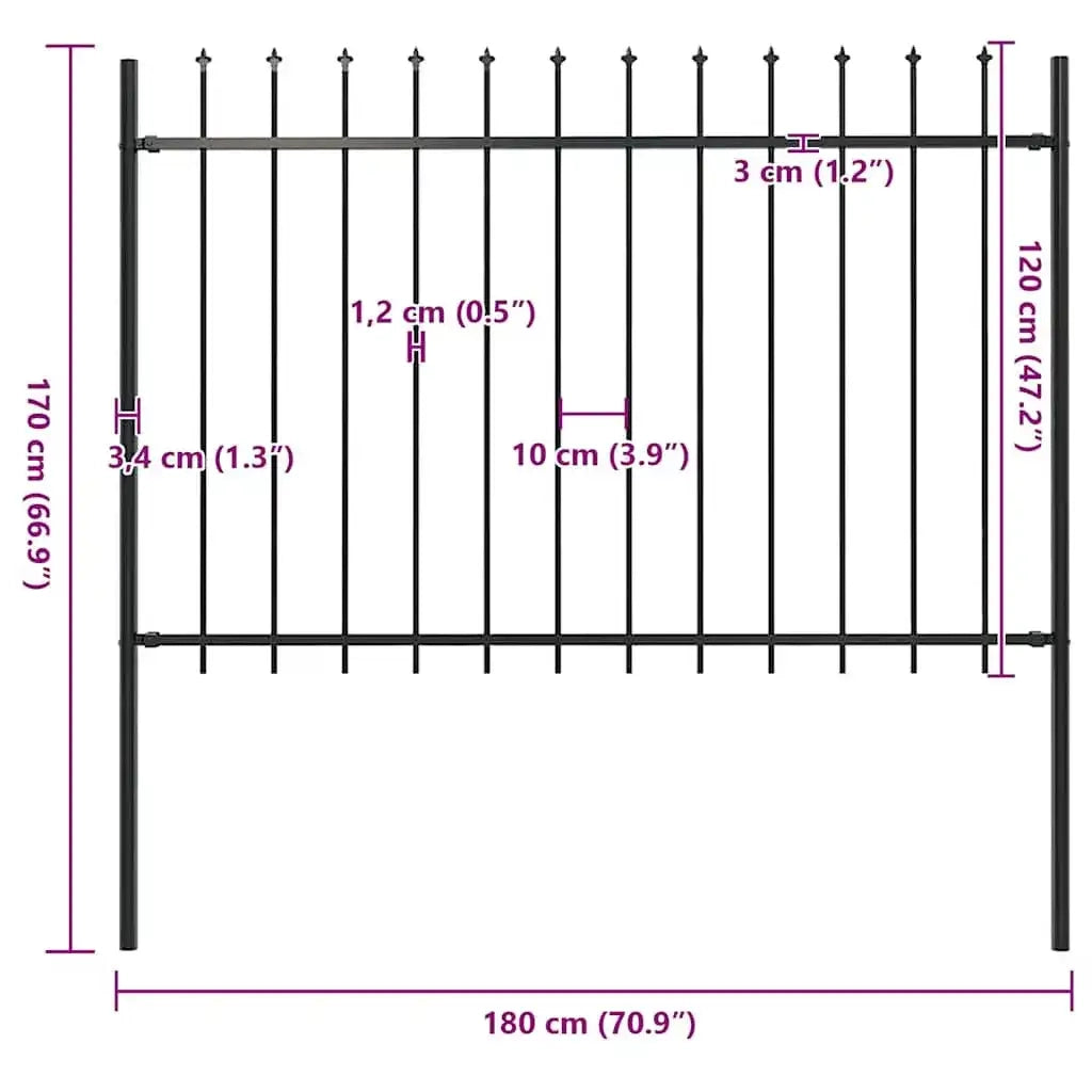 Recinzione da Giardino | Recinzione da cortile Woerden con Punta a Lancia in Acciaio 181x120 cm Nero