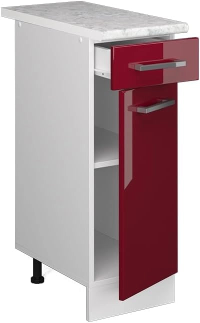 Mobiletto base per cucina R-Line, Rosso lucido, 30 cm, PL Marmo, per la libera combinazione all'interno di sistemi cucina modulari