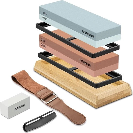 Set di Pietra di Affilatura con Materiali di Alta Qualità - 400 1000 3000 8000 Grit - Pietra di Affilatura per Coltelli con Pietra Idraulica Rossa