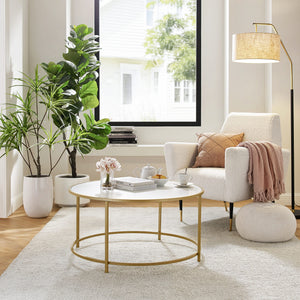 Tavolino rotondo Valora oro e bianco Ø84 cm stile loft