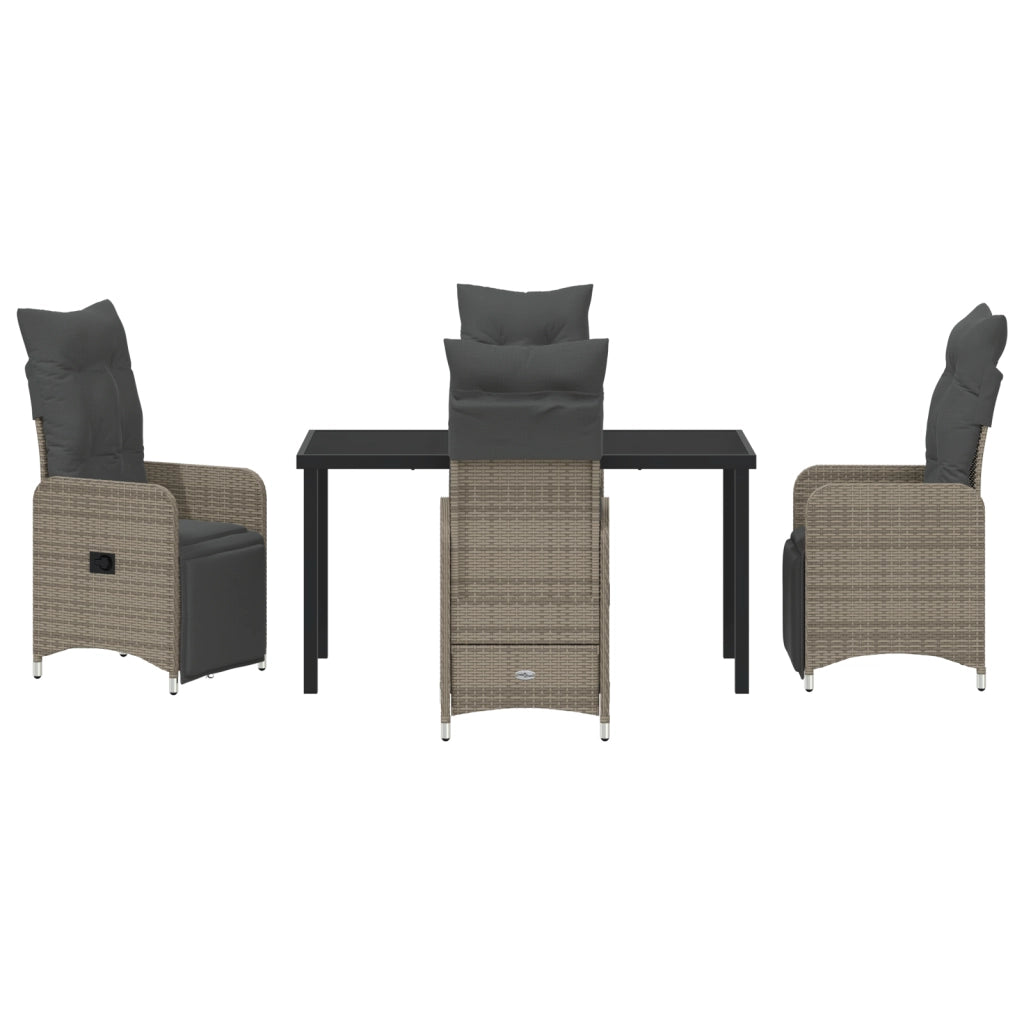 Set da Pranzo da Giardino 5 Pz con Cuscini Grigi Rattan PE