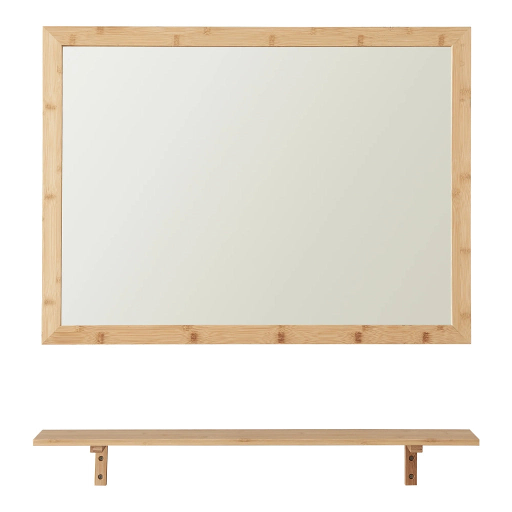 Specchio decorativo moderno da parete con mensola in bambù 80 x 60 cm finitura naturale 03_0010173