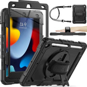 Porta matite - 360° rotazione manubrio - standard fissaggio - compatibile con iPad 9° 8° 7° generazione - 102 pollici cover con schermo per iPad 2021 2020 2019 - Nero
