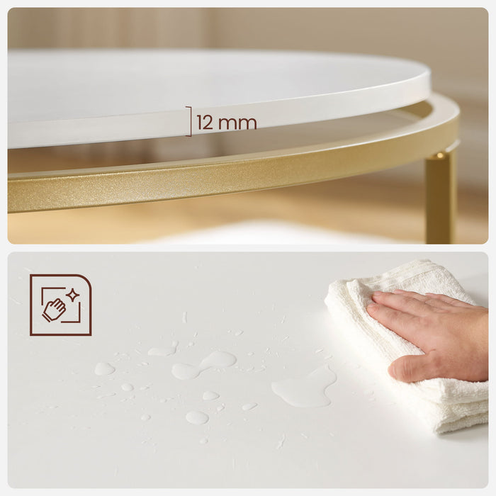 Tavolino rotondo Valora oro e bianco Ø84 cm stile loft