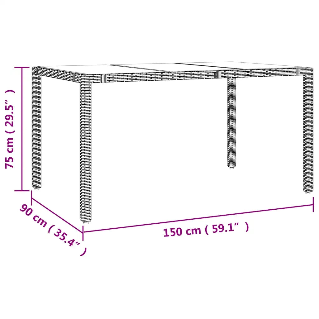Tavolo da Giardino Piano Vetro Beige Polyrattan Vetro Temperato 319553