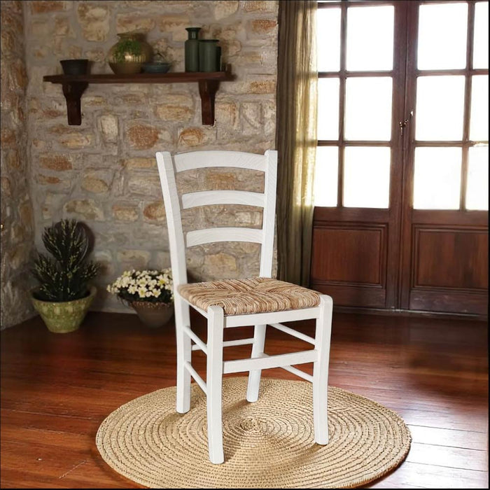 Sedia legno venezia bianco con seduta in paglia di riso