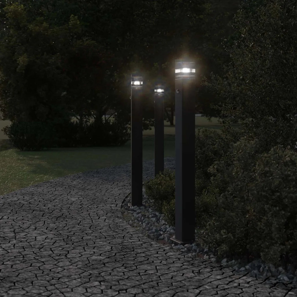Lampade Terra per Esterni con Sensori 3pz Nere 110cm Alluminio 4006404