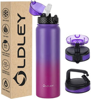 Fles termica per bevande, 1L, isolata, 3 coperchi, grande bottiglia per sport, scuola di fitness, campeggio, bicicletta (rosa, 3 coperchi)