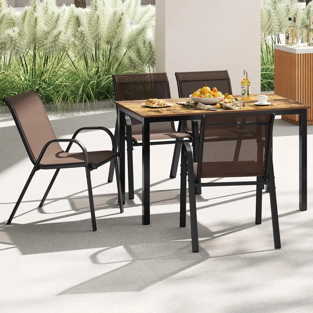 Set di 2 Sedie Impilabili, Sedia da Giardino con Corrimano, Telaio in Acciaio Tubolare Verniciato a Polvere, Sedia per Giardino e Patio