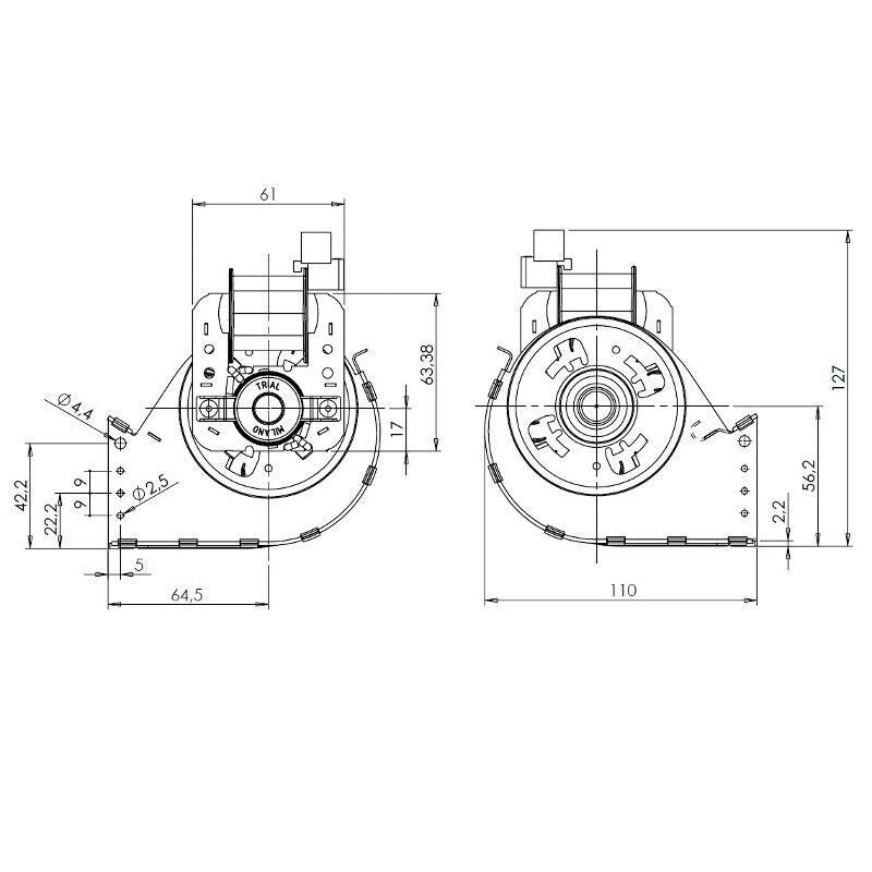 Ventilatore tangenziale Trial THS24B5 011 TFA665 D2 per Stufa a Pellet Lungo 319mm Bocchetta 244x49mm
