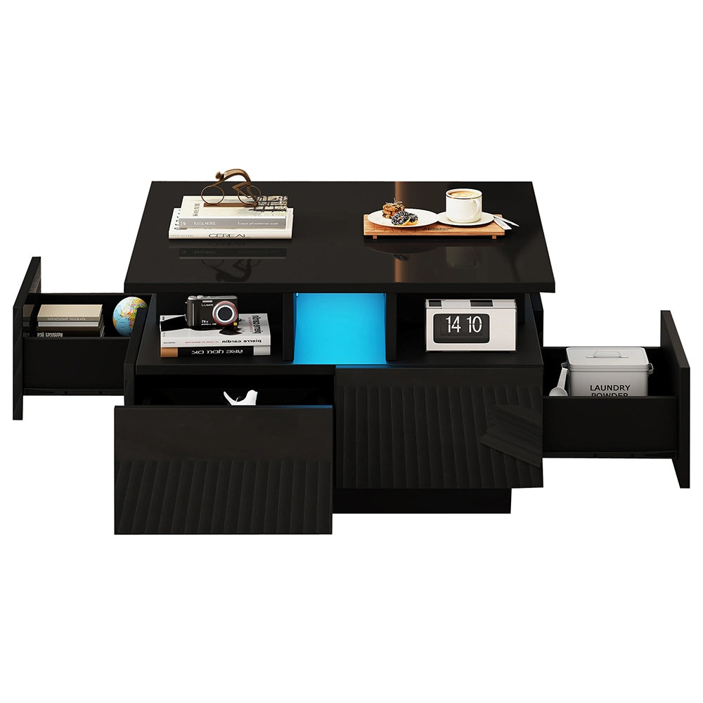 Tavolino-Xylo-70x70x40cm nero LED 4 cassetti 30kg