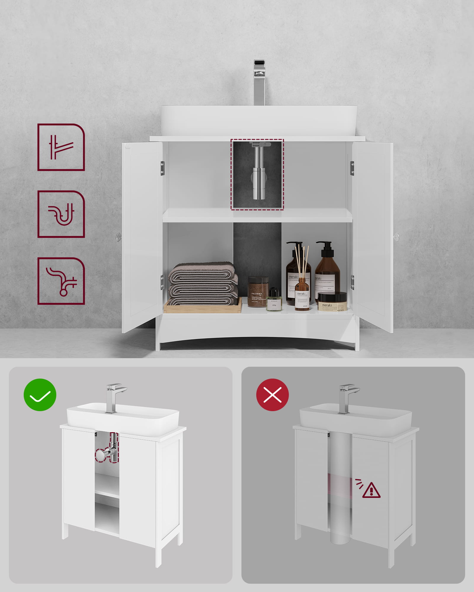 Mobiletto da bagno sottolavabo Valora | Bianco | Compatto | Scandinavo