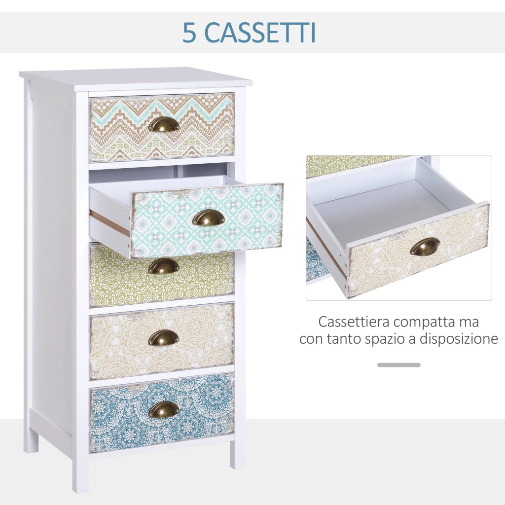 Cassettiera con 5 Cassetti ¨C zephmum ¨C 46x34x97.5cm Bianco Legno