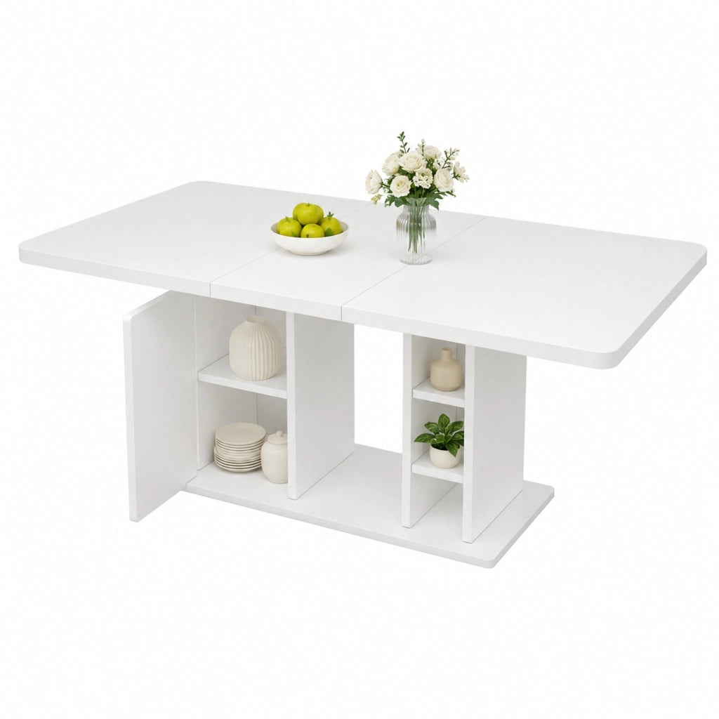 Tavolo da pranzo con piano allungabile e vano contenitore per sala da pranzo in MDF bianco