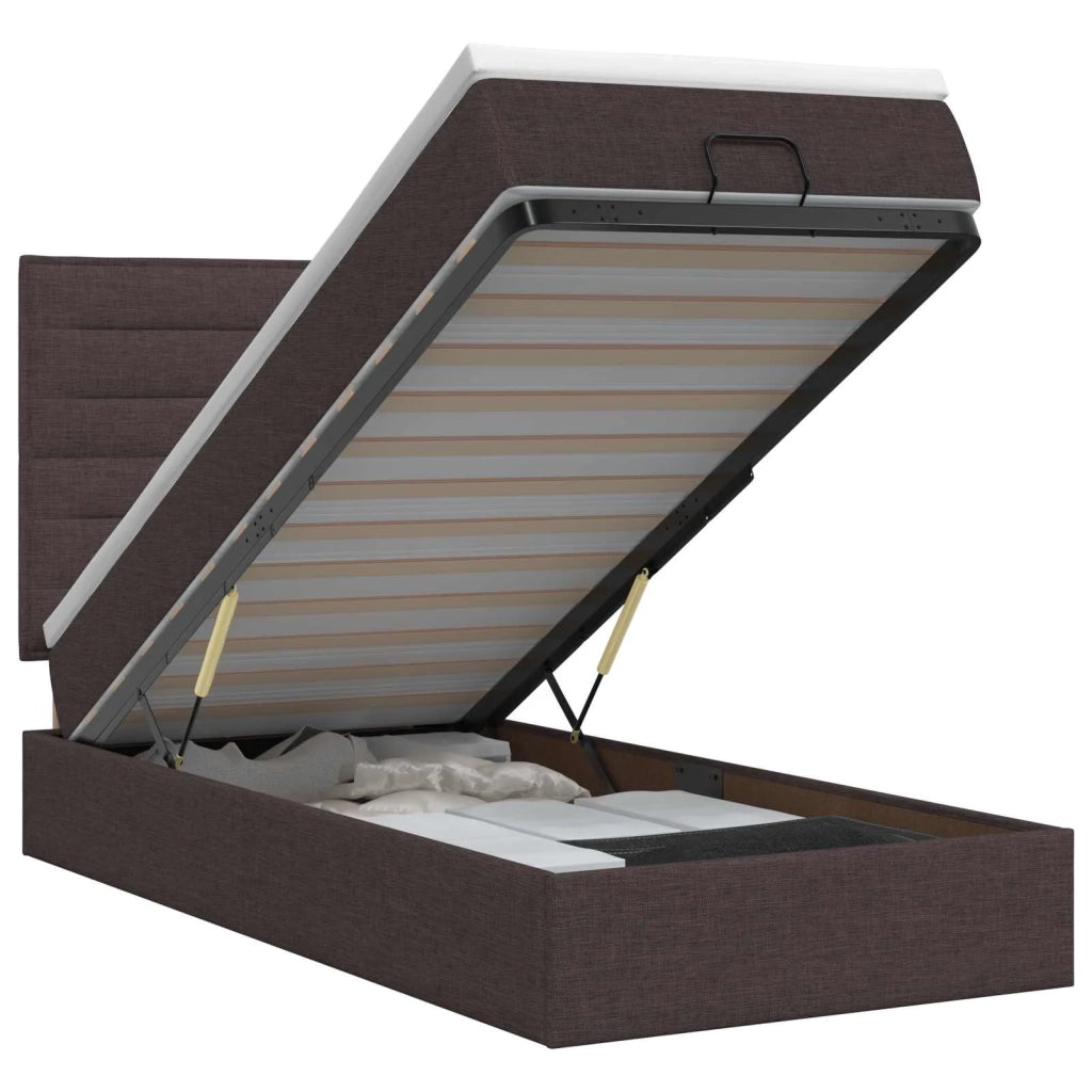 Letto ottomano con materasso Marrone Scuro 100 x 200 cm Tessuto 3457386