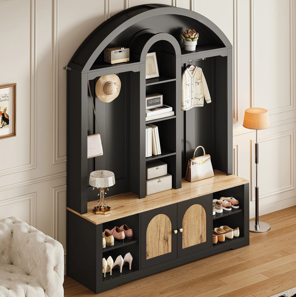 Armadio guardaroba 150x40x195 cm nero MDF, ganci e ripiani