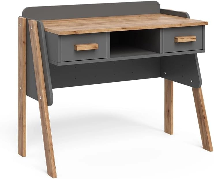 Scrivania Malia, Grigio/Artisan, 97 x 51 cm con 2 cassetti, regolabile in altezza per una configurazione flessibile della postazione di lavoro