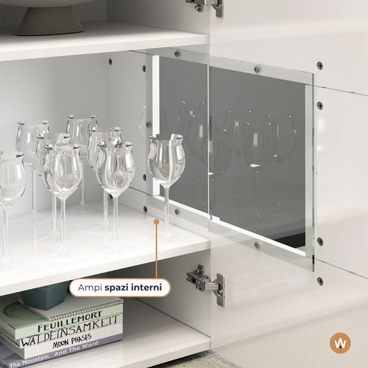 WHOUS Credenza Soggiorno Bianco Lucido, Made in Italy STILE: 3 ante