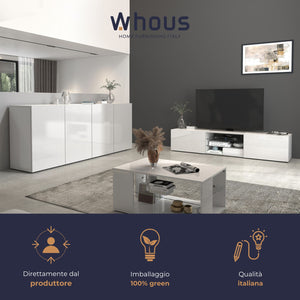 WHOUS Credenza Soggiorno Bianco Lucido, Made in Italy STILE: 4 ante senza vetro