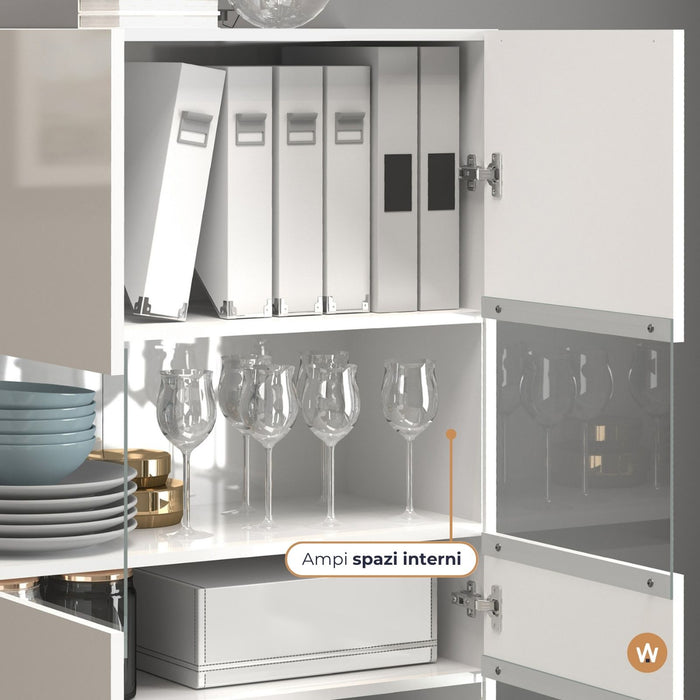 WHOUS Vetrina Soggiorno Bianco Lucido, Made in Italy STILE: 2 ante
